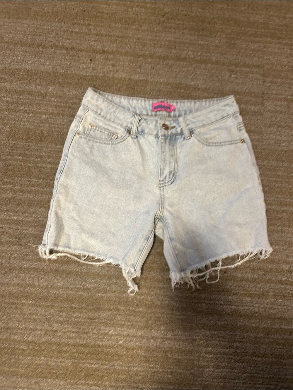 Edikted Light Blue High-Rise Cutoff Denim Shorts